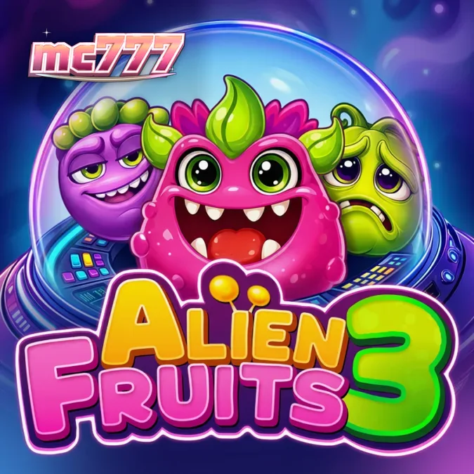 Tampilan visual slot Alien Fruits 3 dengan tema buah luar angkasa yang ceria
